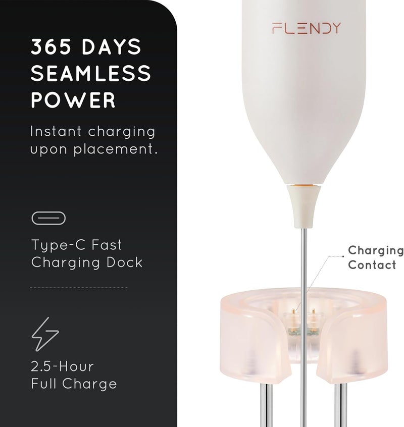 Flendy Rechargeable Milk Frother Handheld, Coffee Frother Handheld with USB-C Charging Stand, Electric Drink Mixer Handheld, Mini Electric Whisk Frother for Coffee, Matcha, etc - Image 4
